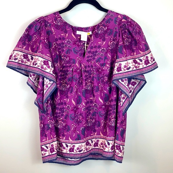 C&C California Boho Floral Print Flutter Sleeve Top NWT - Picture 3 of 8